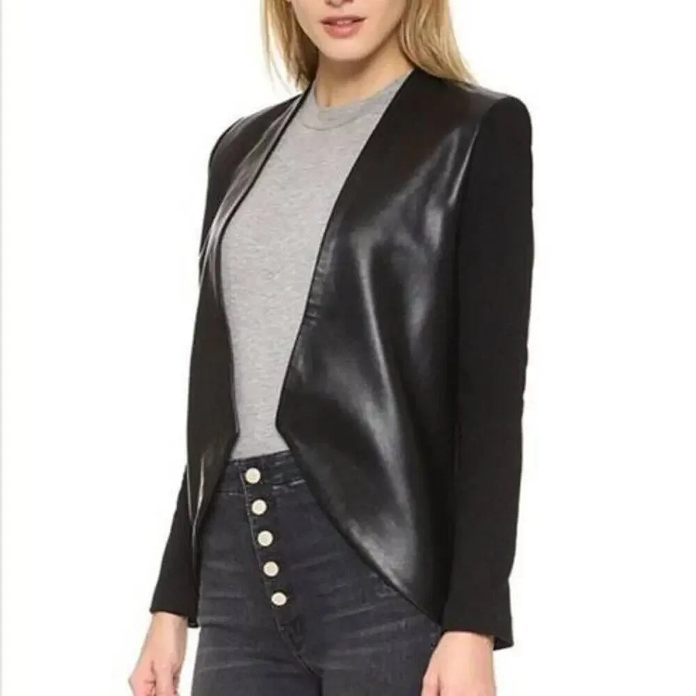 Blaque Label Grey Sculpted Blazer Faux Leather and Knit - Size S